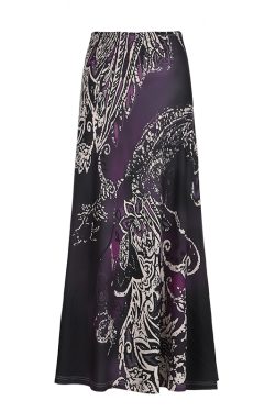 Exotic Ancient Vine Black Purple Gradient Vintage Dress - Retro Mid-Length A-Line Skirt for Women, Boho Style
