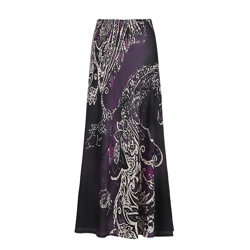 Exotic Ancient Vine Black Purple Gradient Vintage Dress - Retro Mid-Length A-Line Skirt for Women, Boho Style Exotic Ancient Vine Black Purple Gradient Vintage Dress - Retro Mid-Length A-Line Skirt for Women, Boho Style