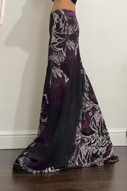 Exotic Ancient Vine Black Purple Gradient Vintage Dress - Retro Mid-Length A-Line Skirt for Women, Boho Style