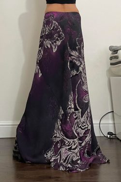 Exotic Ancient Vine Black Purple Gradient Vintage Dress - Retro Mid-Length A-Line Skirt for Women, Boho Style
