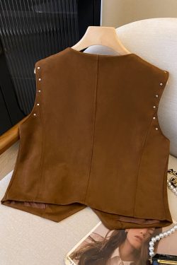 Exotic Heavy Embroidery Studded Cashew Pattern Vest - Retro Suede Cardigan for Vacation, Boho Style, Travel Essential