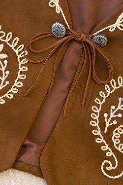 Exotic Heavy Embroidery Studded Cashew Pattern Vest - Retro Suede Cardigan for Vacation, Boho Style, Travel Essential