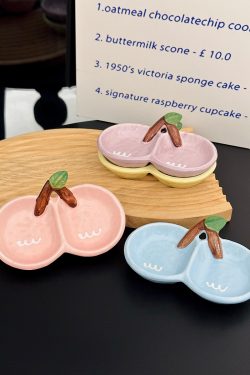 Exquisite Ceramic Divided Plate for Dipping Sauce - Hot Pot & Snack Serving Dish, Cherry Floral Design, Ideal for Entertaining