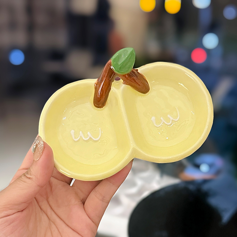 Exquisite Ceramic Divided Plate for Dipping Sauce - Hot Pot & Snack Serving Dish, Cherry Floral Design, Ideal for Entertaining Exquisite Ceramic Divided Plate for Dipping Sauce - Hot Pot & Snack Serving Dish, Cherry Floral Design, Ideal for Entertaining