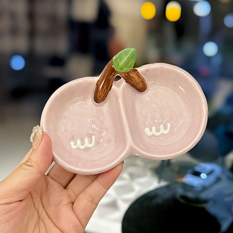 Exquisite Ceramic Divided Plate for Dipping Sauce - Hot Pot & Snack Serving Dish, Cherry Floral Design, Ideal for Entertaining Exquisite Ceramic Divided Plate for Dipping Sauce - Hot Pot & Snack Serving Dish, Cherry Floral Design, Ideal for Entertaining