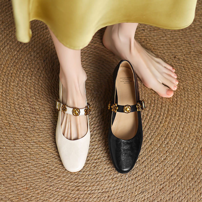 Exquisite Italian Leather Mary Janes for Women - Chunky Mid-Heel Small Heel Shoes, Elegant French Style Exquisite Italian Leather Mary Janes for Women - Chunky Mid-Heel Small Heel Shoes, Elegant French Style
