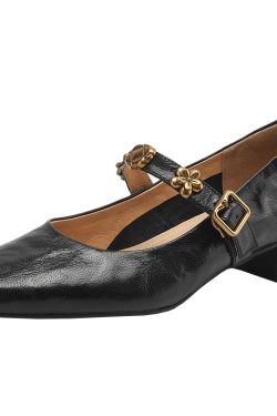 Exquisite Italian Leather Mary Janes for Women - Chunky Mid-Heel Small Heel Shoes, Elegant French Style