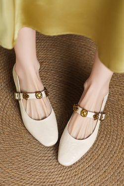 Exquisite Italian Leather Mary Janes for Women - Chunky Mid-Heel Small Heel Shoes, Elegant French Style