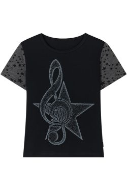 Faded Multicolor Printed T-Shirt for Women - Summer Spliced Flutter Sleeve Short Sleeve Top in Black, White, and Gray