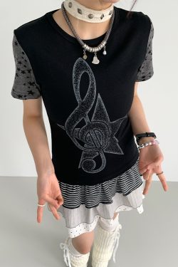 Faded Multicolor Printed T-Shirt for Women - Summer Spliced Flutter Sleeve Short Sleeve Top in Black, White, and Gray