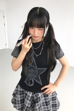 Faded Multicolor Printed T-Shirt for Women - Summer Spliced Flutter Sleeve Short Sleeve Top in Black, White, and Gray