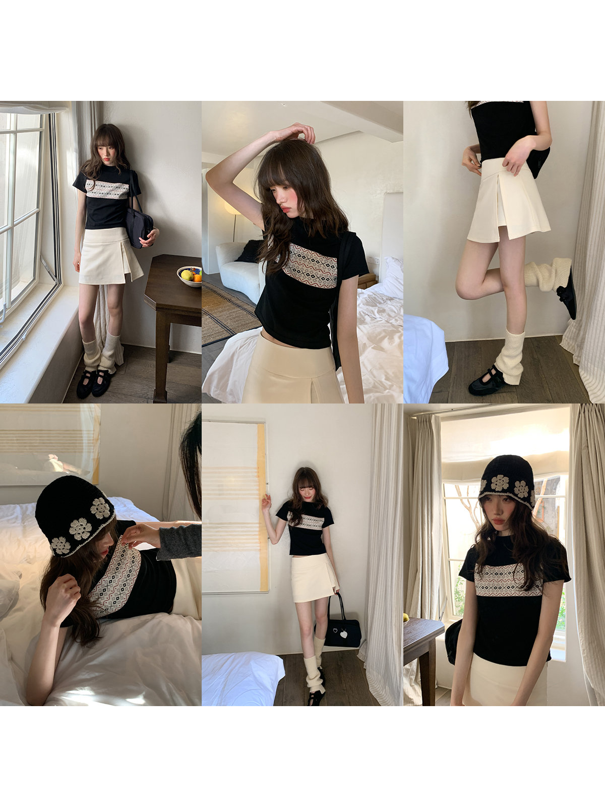 Fair Isle Geometric Jacquard Short-Sleeve T-Shirt for Women, Slim Fit Flattering Summer Style, Trendy Knit Top Fair Isle Geometric Jacquard Short-Sleeve T-Shirt for Women, Slim Fit Flattering Summer Style, Trendy Knit Top