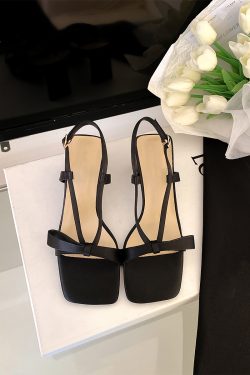 Fairy Square Head Bowknot Chunky Heeled Sandals with One Strap - French Style White Heels for Chic Summer Outfits