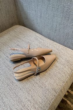 Fairy Style Patent Leather Square Toe Flat Sandals with Rhinestones - 2025 Spring/Summer Women's Closed Toe Low Heel Shoes