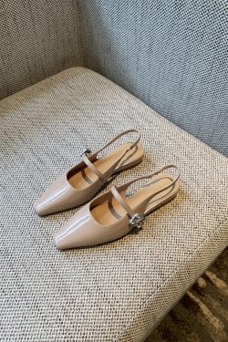 Fairy Style Patent Leather Square Toe Flat Sandals with Rhinestones - 2025 Spring/Summer Women's Closed Toe Low Heel Shoes