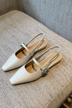 Fairy Style Patent Leather Square Toe Flat Sandals with Rhinestones - 2025 Spring/Summer Women's Closed Toe Low Heel Shoes