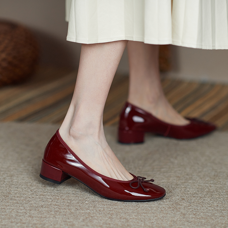Fairy Style Red Genuine Leather Mid-Heel Bow Shoes for Women - Sweet Wedding and Bridesmaid Footwear Fairy Style Red Genuine Leather Mid-Heel Bow Shoes for Women - Sweet Wedding and Bridesmaid Footwear