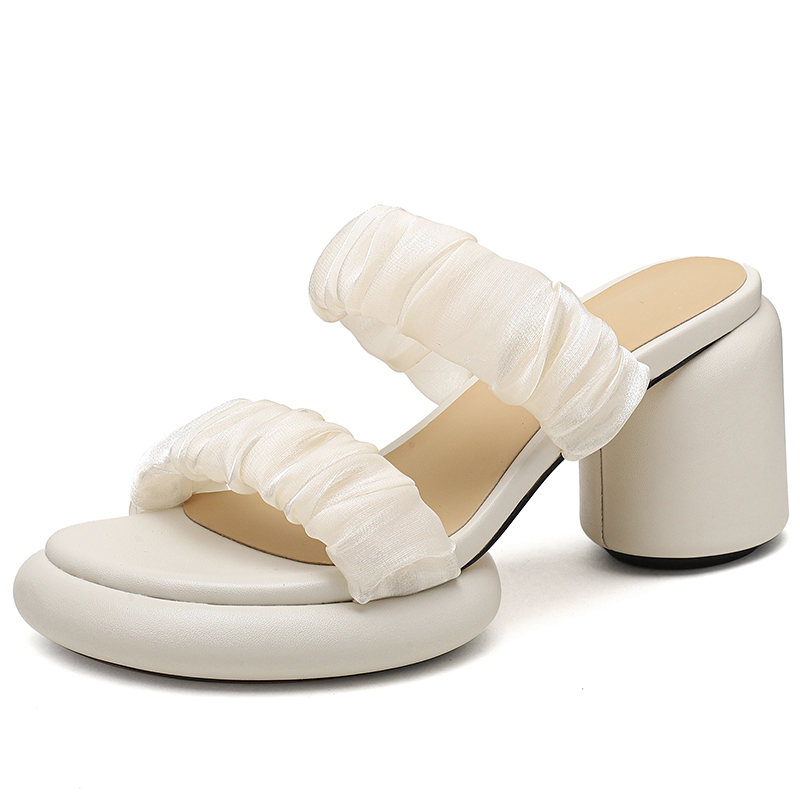 Fashionable Chunky High Heel Slide Sandals for Women - Comfortable Mesh Design, Versatile Style for Everyday Wear Fashionable Chunky High Heel Slide Sandals for Women - Comfortable Mesh Design, Versatile Style for Everyday Wear