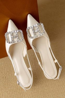 Fashionable Open-Back Sandals for Women with Rhinestone Square Buckle, Pointed Toe Stiletto Heels, Italian Style