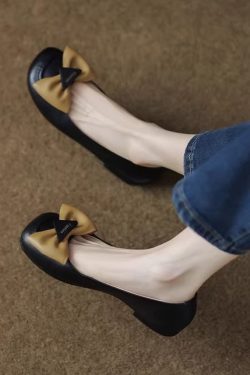 Fashionable Women's Genuine Leather Slip-On Flats with French Round-Toe and Bowknot Detail - Italian Style Shoes