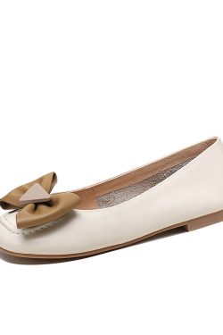 Fashionable Women's Genuine Leather Slip-On Flats with French Round-Toe and Bowknot Detail - Italian Style Shoes