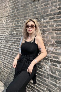 Faux Two-Piece Black Vest Dress - American Street Style Mid-Length Sleeveless Dress with Slimming Fit and Long Skirt