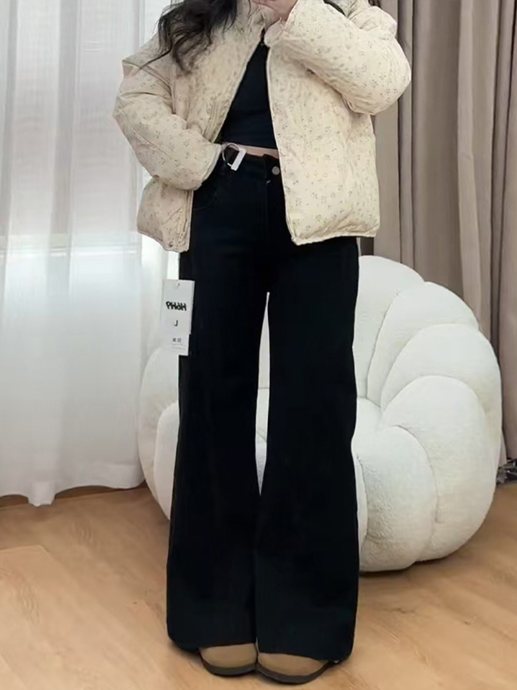 Flared Bell-Bottom Pants for Pear-Shaped Figures, Loose-Fitting Wide-Leg Black Denim Jeans for Women Flared Bell-Bottom Pants for Pear-Shaped Figures, Loose-Fitting Wide-Leg Black Denim Jeans for Women