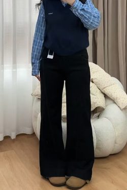 Flared Bell-Bottom Pants for Pear-Shaped Figures, Loose-Fitting Wide-Leg Black Denim Jeans for Women