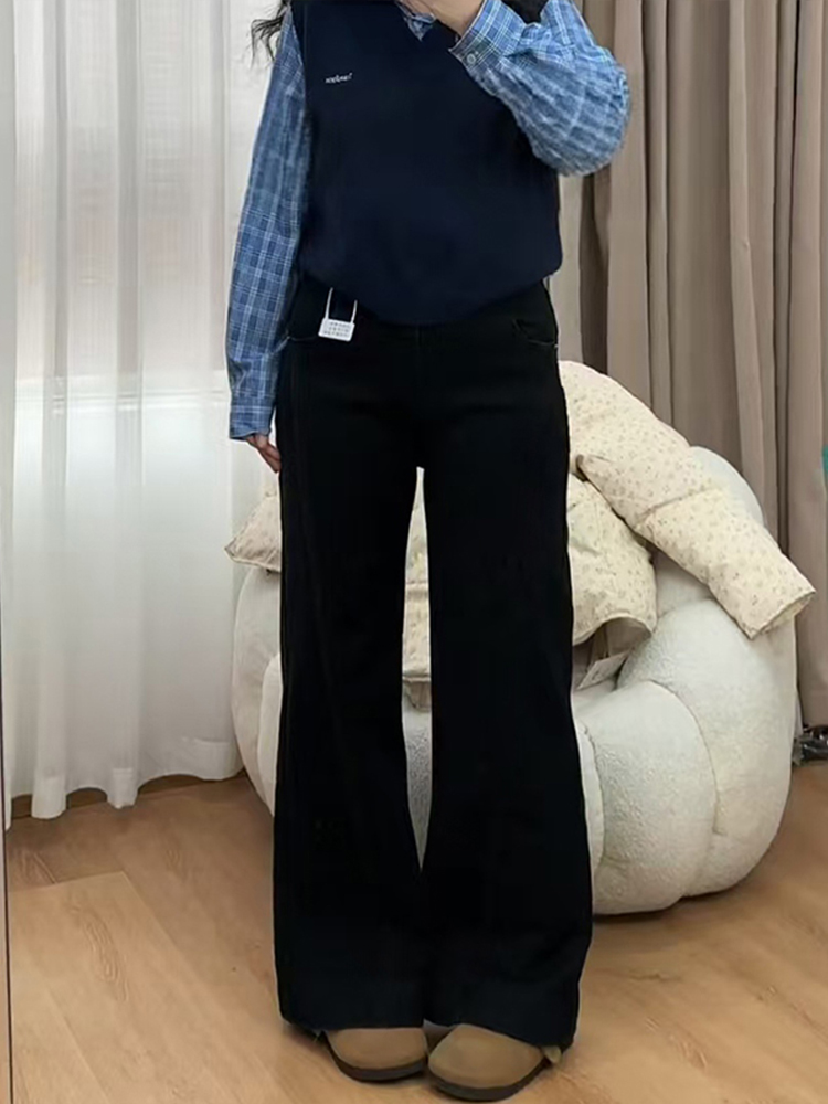 Flared Bell-Bottom Pants for Pear-Shaped Figures, Loose-Fitting Wide-Leg Black Denim Jeans for Women Flared Bell-Bottom Pants for Pear-Shaped Figures, Loose-Fitting Wide-Leg Black Denim Jeans for Women