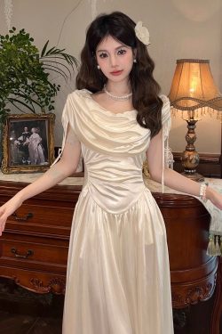 Flared Collar Little White Dress with French Court Design - Three-Color High-End Summer Dress for a Chic 90s Look