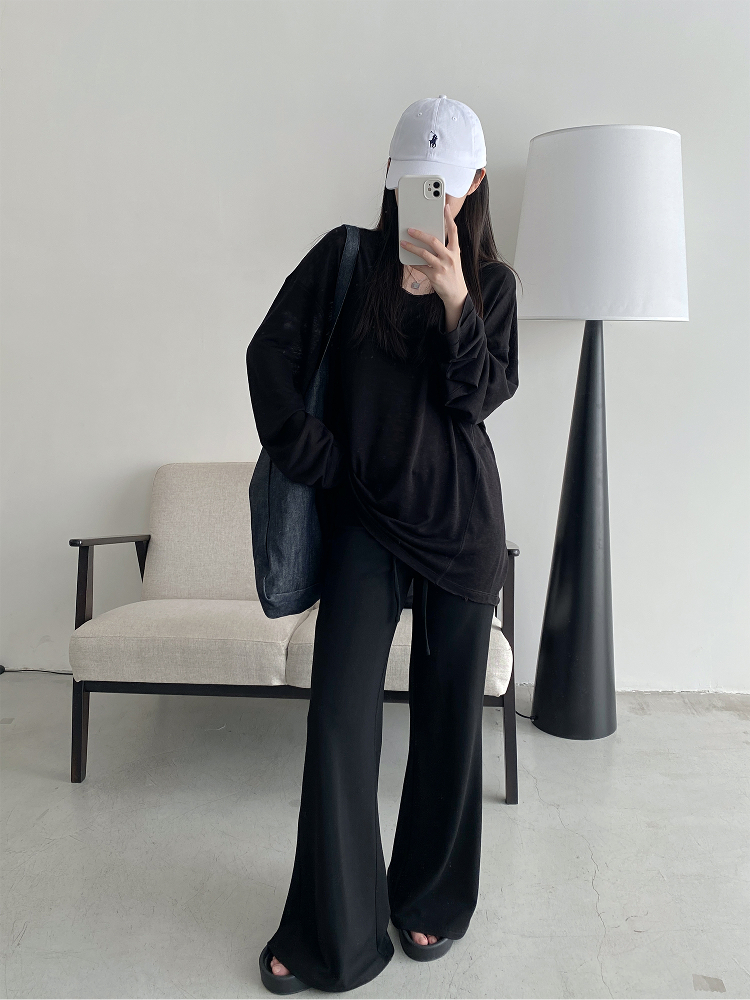 Flared Yoga Pants for Women - Sun Grapefruit Modal, Relaxed Fit Casual Long Pants, Spring Summer Style, Comfortable Activewear Flared Yoga Pants for Women - Sun Grapefruit Modal, Relaxed Fit Casual Long Pants, Spring Summer Style, Comfortable Activewear