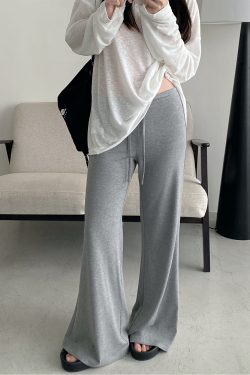 Flared Yoga Pants for Women - Sun Grapefruit Modal, Relaxed Fit Casual Long Pants, Spring Summer Style, Comfortable Activewear