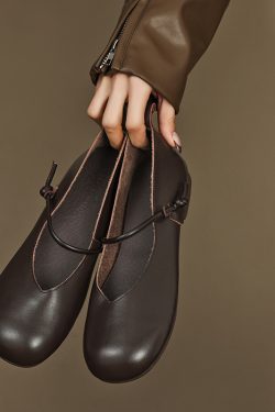 Flat Mary Jane Shoes for Women, 2025 Spring Summer Collection, Top Layer Cowhide, Round Toe, Soft Bottom, Casual Comfort