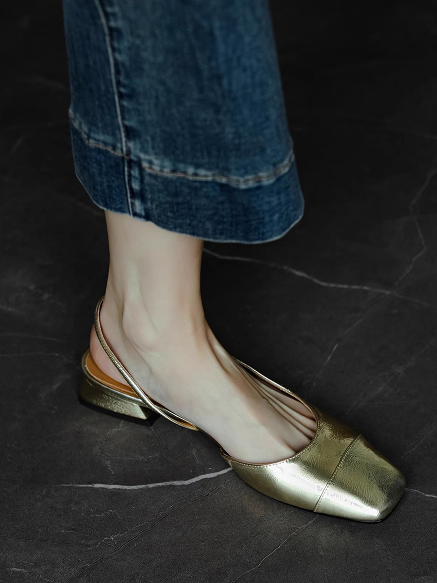 Flat Open-Toe Chunky Low-Heeled Sandals for Women - Backless Square Toe Design, Italian Style, Trendy Summer Footwear Flat Open-Toe Chunky Low-Heeled Sandals for Women - Backless Square Toe Design, Italian Style, Trendy Summer Footwear