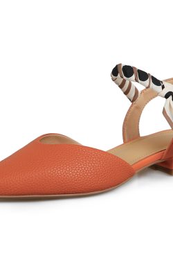 Flattering Genuine Leather Pointed Toe One-Strap Sandals for Women - Summer 2025 Low Chunky Heel Closed-Toe Design