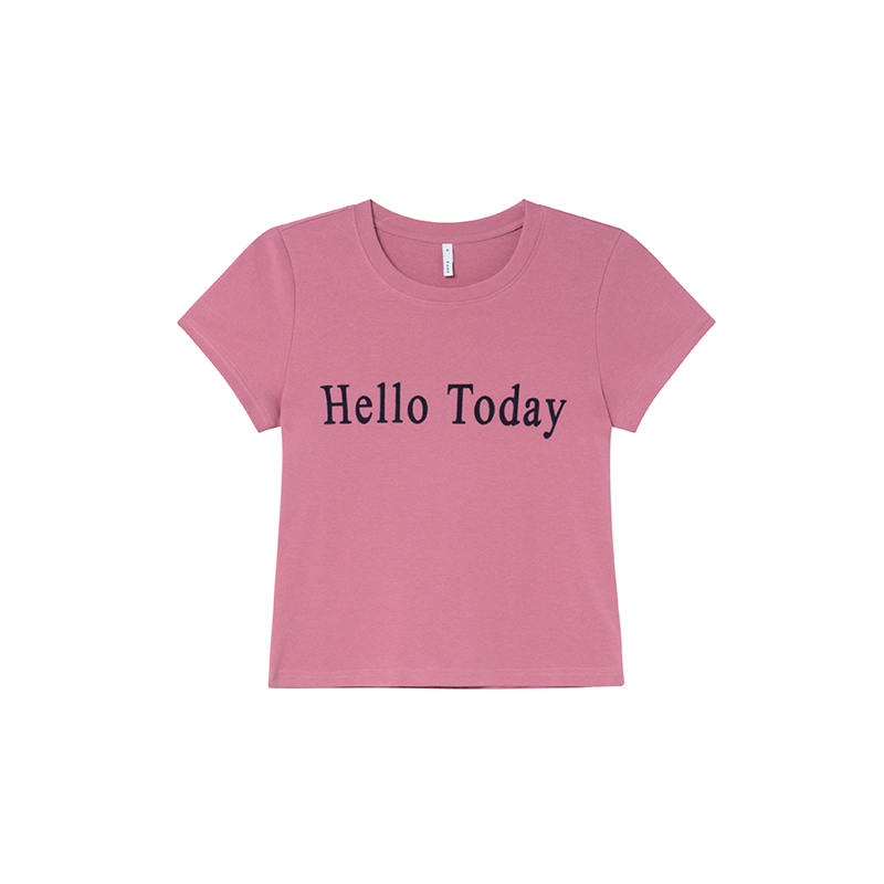 Flocked Letter Printed Short Sleeve T-Shirt for Women - Summer 2025 Slim Fit Casual Top - Trendy Y2K Style Flocked Letter Printed Short Sleeve T-Shirt for Women - Summer 2025 Slim Fit Casual Top - Trendy Y2K Style