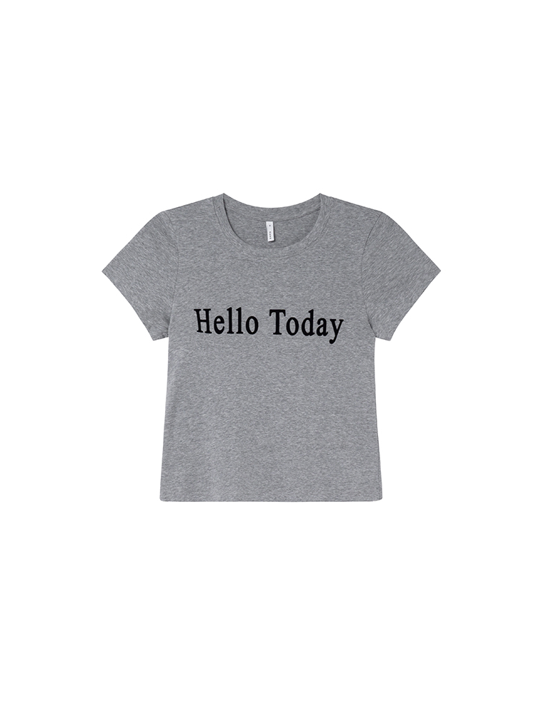 Flocked Letter Printed Short Sleeve T-Shirt for Women - Summer 2025 Slim Fit Casual Top - Trendy Y2K Style Flocked Letter Printed Short Sleeve T-Shirt for Women - Summer 2025 Slim Fit Casual Top - Trendy Y2K Style