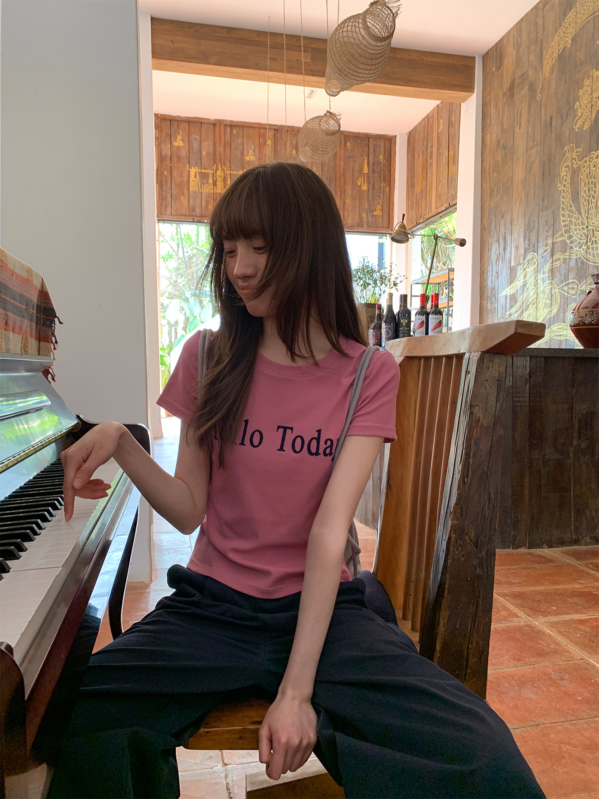 Flocked Letter Printed Short Sleeve T-Shirt for Women - Summer 2025 Slim Fit Casual Top - Trendy Y2K Style Flocked Letter Printed Short Sleeve T-Shirt for Women - Summer 2025 Slim Fit Casual Top - Trendy Y2K Style