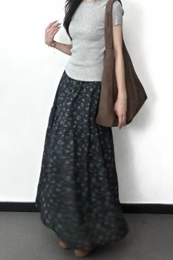 Floral A-Line Midi Skirt for Women, High-Waisted, Slimming Fit, Pear-Shaped Body, Draped Design, 2025 New Style, Elegant Fashion