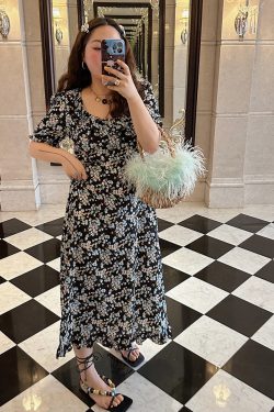 Floral Backless Dress for Women, Plus Size, 2025 Spring Summer Collection, Niche Design, Elegant French Style