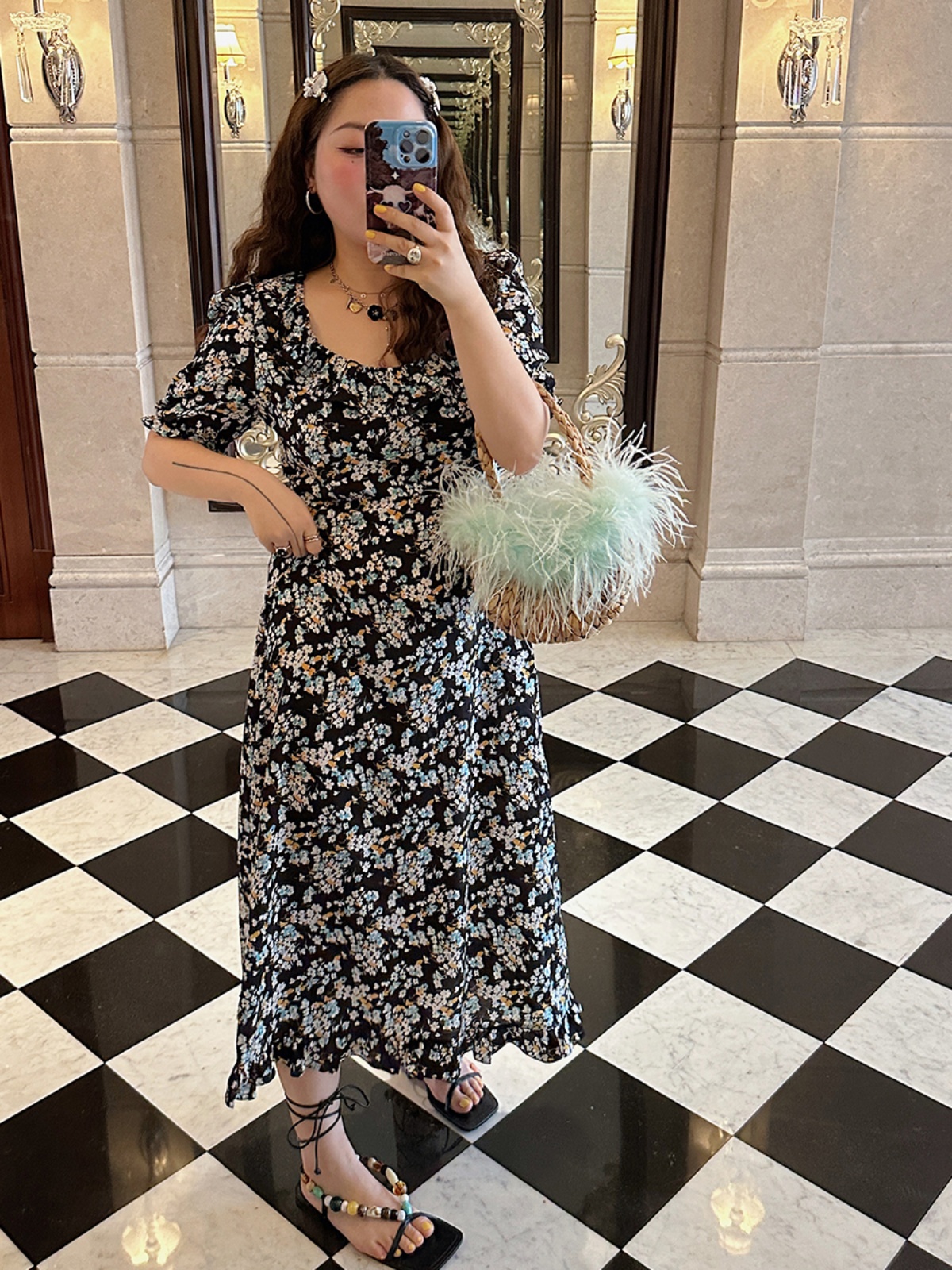 Floral Backless Dress for Women, Plus Size, 2025 Spring Summer Collection, Niche Design, Elegant French Style Floral Backless Dress for Women, Plus Size, 2025 Spring Summer Collection, Niche Design, Elegant French Style