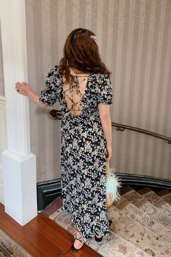 Floral Backless Dress for Women, Plus Size, 2025 Spring Summer Collection, Niche Design, Elegant French Style