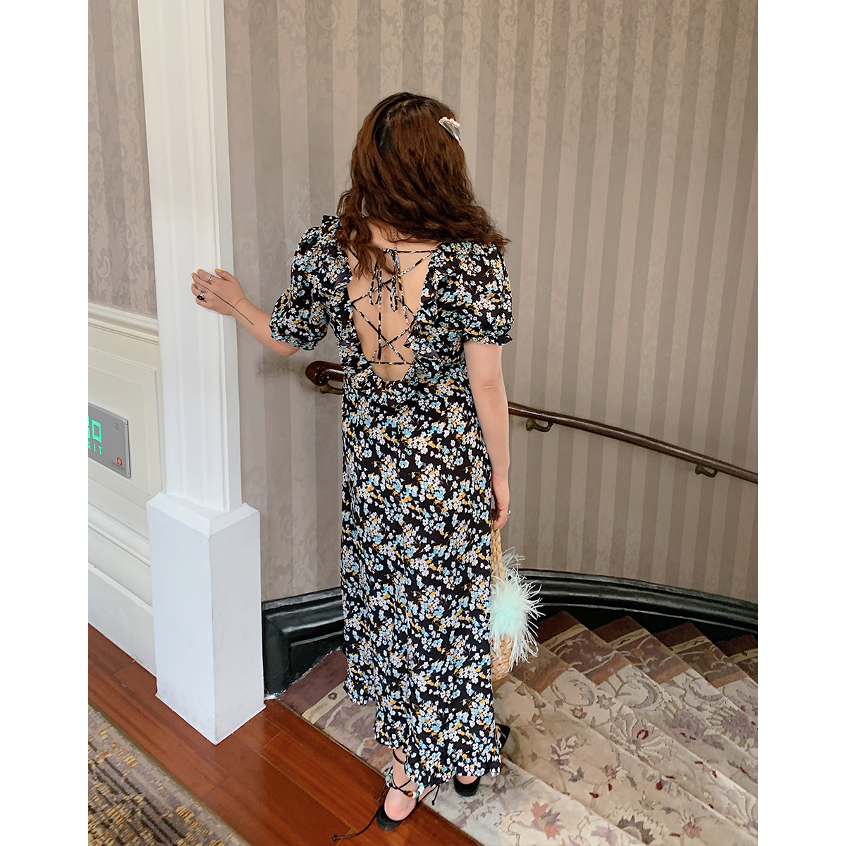 Floral Backless Dress for Women, Plus Size, 2025 Spring Summer Collection, Niche Design, Elegant French Style Floral Backless Dress for Women, Plus Size, 2025 Spring Summer Collection, Niche Design, Elegant French Style
