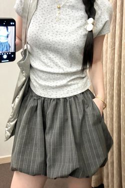 Floral Bud Plaid Skirt Pants for Women - Summer Gray Shorts, Hip-Hiding Slimming Design, Plus Size, Petite Style