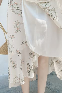 Floral Chiffon Fish Tail One-Piece Dress - Women’s Summer Bodycon Wrap Skirt with Irregular Ruffle for Beach Style