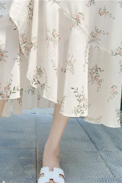 Floral Chiffon Fish Tail One-Piece Dress - Women’s Summer Bodycon Wrap Skirt with Irregular Ruffle for Beach Style