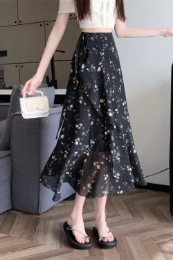 Floral Chiffon Fish Tail One-Piece Dress - Women’s Summer Bodycon Wrap Skirt with Irregular Ruffle for Beach Style