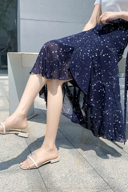 Floral Chiffon Fish Tail One-Piece Dress - Women’s Summer Bodycon Wrap Skirt with Irregular Ruffle for Beach Style