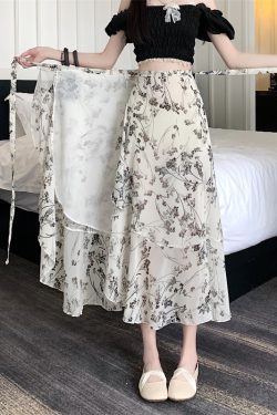 Floral Chiffon Fish Tail One-Piece Dress - Women’s Summer Bodycon Wrap Skirt with Irregular Ruffle for Beach Style