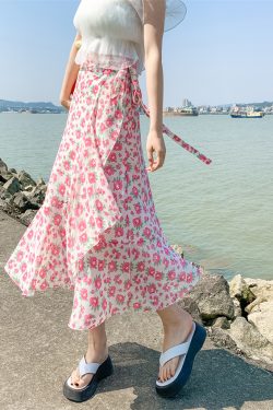 Floral Chiffon Fish Tail One-Piece Dress - Women’s Summer Bodycon Wrap Skirt with Irregular Ruffle for Beach Style